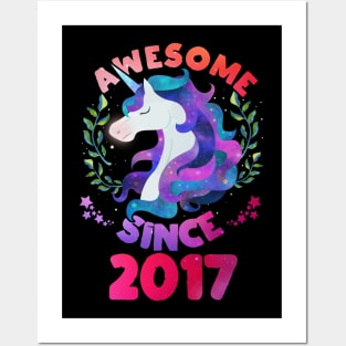 Cute Awesome Unicorn Since 2017 Funny Gift Posters and Art